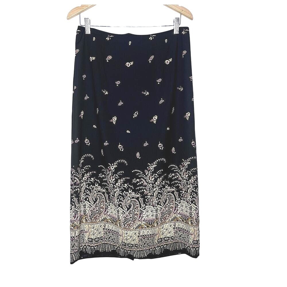 Vintage AGB Byer Black Brown Boho Paisley Midi Witch‎ Cottage Skirt